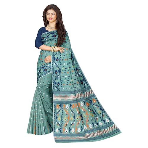 Image of Mayabi Women's Dhakai Jamdani Cotton Silk Saree Traditional Bengali Tant Korat Work, Without Blouse Piece