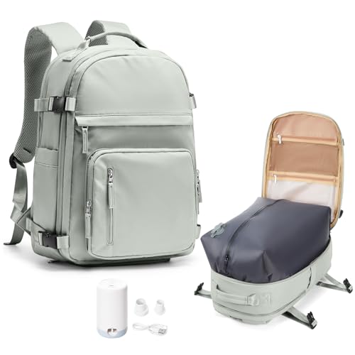 UPPACK Mochila a vácuo de viagem com bomba para mulheres e homens, mochila de mão, bagagem aprovada por voo, item pessoal bolsa de viagem, B - verde claro, Standard version