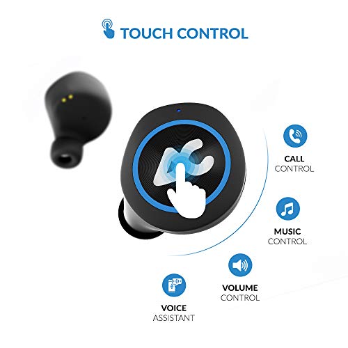 Image of AirBolt 505 True Wireless (TWS) Earbuds - Bluetooth 5.0, Full Touch Earphones, IPX5 Water Resistant, HD Stereo Sound, High Bass, InBuilt MIC, Upto 36 Hours Playtime with Charging Case (Blue + Black)