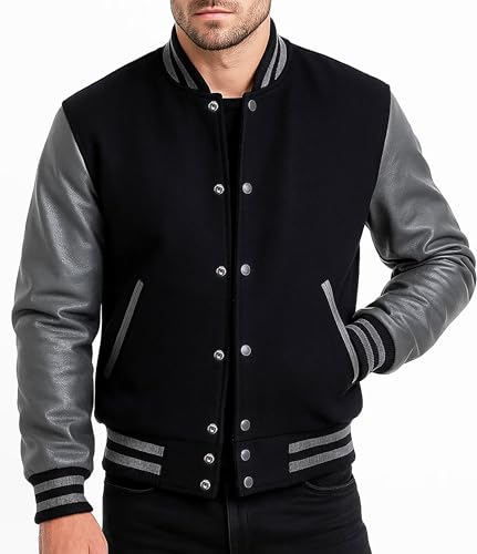 Image of Mens Varsity Letterman Baseball Bomber Jacket | Casual Fashion Wool & Faux Leather College /High School Jackets