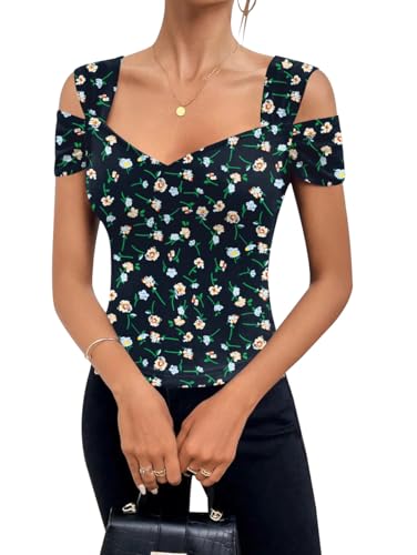 Image of Blingfit Cold Shoulder Tops Summer Tunic Shirts for Women T Shirts V Neck Short Sleeve Casual Tees Blouses 2026