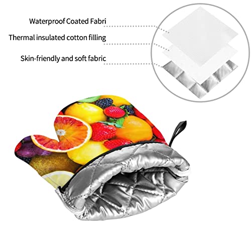 Fruit Rainbow 4 Piece Oven Mitts And Pot Holders Set Heat Resistant Oven Gloves And Hot Pad Non-Slip Potholders For Baking Cooking Kitchen Grilling Bbq #TOP4