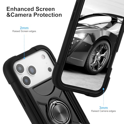 Image of MARKILL Compatible with iPhone with Built-in 360Rotating Ring Stand, Military Grade Drop Protection Full Body Rugged Heavy Duty Case Durable Cover (Black, iPhone 17 Pro)
