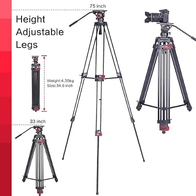 miliboo Tripod for Video Camera Heavy Duty Tripod with Fluid Head Max Working Height 76.4'', High-Angle Photography Tripod with Center Spreader, Extended QR Board, Load 22lbs, Aluminum, MTT602II-AL