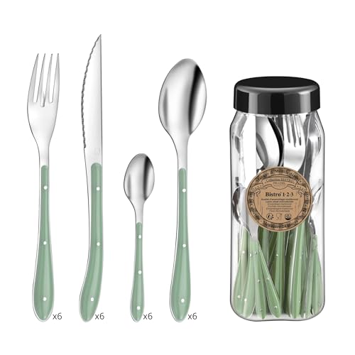 Amefa 1-2-3 SV Posate 24PZ Bistro V/ACQUAMARE, Acciaio Inossidabile