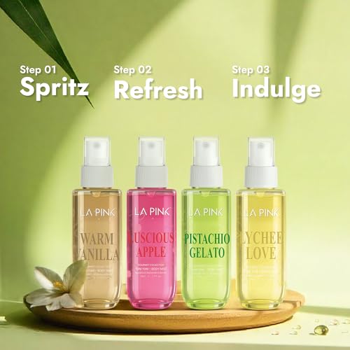Image of La Pink Body Mist Perfume for Woman | Pistachio Gelato Tropical Gourmet Aroma with Vanilla, Musk & Creamy Woods | Skin Friendly Unisex Long Lasting Fragrance Spray | Lasts Up to 6 Hours | 50ml