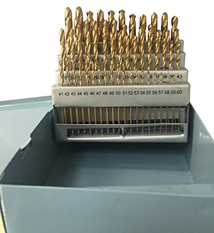 LLDSIMEX 60 Piece 1#-60# Titanium Nitride Coated Numbered Drill Bit Set High Speed Steel (0.228" - 0.040")