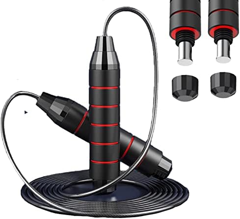 BOZKOA Steel Wire Weighted Jump Rope For Women Men,Speed Jump Rope For Kids Adult With 2 Premium Bearing,Adjustable Jump Rope With Non-Slip Handles,suitable For Boxing,exercise,fitness,(Black Red)