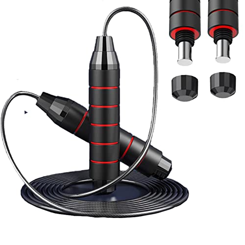 Bozkoa Steel Wire Weighted Jump Rope For Women Men,Speed Jump Rope For Kids Adult With 2 Premium Bearing,Adjustable Jump Rope With Non-Slip Handles,Suitable For Boxing,Exercise,Fitness,(Black Red) #TOP2