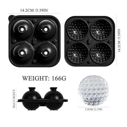 Golf Ball Ice Mold with Funnel Lid,2.2in Funny Shaped Round Golf Ice Cube Mould for Cocktails, Whiskey, Golf Gifts Ice Ball Maker Mold (4hole) - Image 3