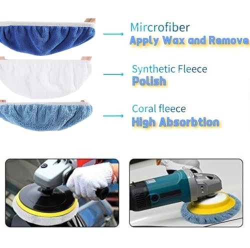 IOSUA 9 to 10 Inches 9Pcs Buffer Waxers Bonnet Set Polishing Pads Car Wax Cover Kit - 4 Microfiber, 3 Coral Fleece, 2 Woolen, for Orbital Buffer Polisher