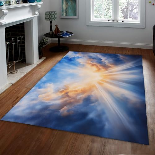 Tapis antidérapants Sunshine Cloud bleus : moquette lavable de salon 160x230 - 3