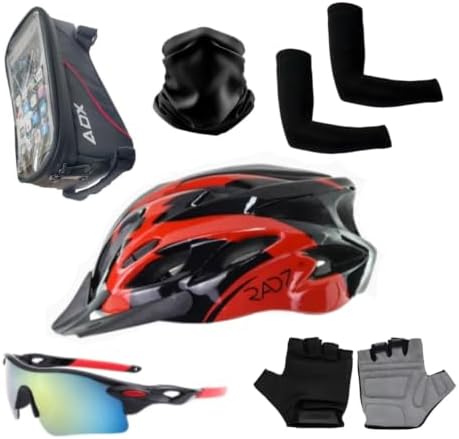 Kit Ciclismo RAD7 Capacete, Luvas, Óculos, Manguito e Bolsa