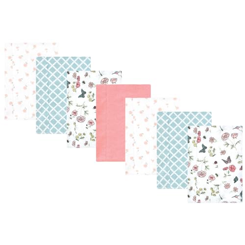Hudson Baby Unisex Baby Cotton Poly Flannel Burp Cloths, Hummingbird Garden 7 Pack, One Size