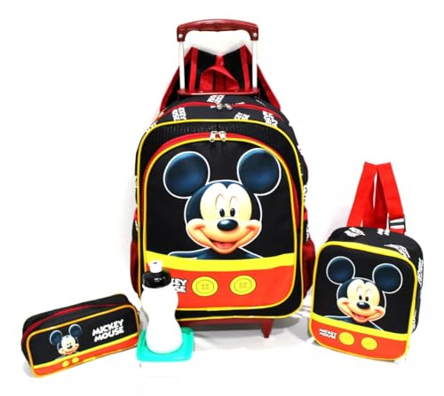 Kit Mochila Escolar Mickey Botton Rodinhas Tam G Infantil