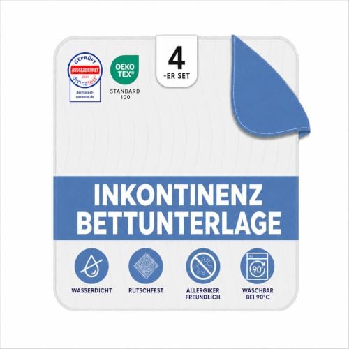 Dreamzie - Inkontinenz Bettunterlage 90x160 cm (4er Set) - Betteinlagen | Oeko-Tex Zertifiziert · Inkontinenzunterlage waschbar · Saugfähig & Wasserdicht Matratzenschutz · Maschine