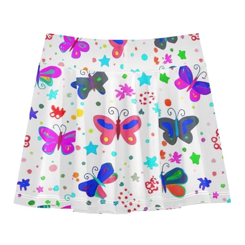 Butterflies Stars Dots White Athletic Shorts Girls Skorts Tennis Skirts Kids Running Teen Cheer 3t2