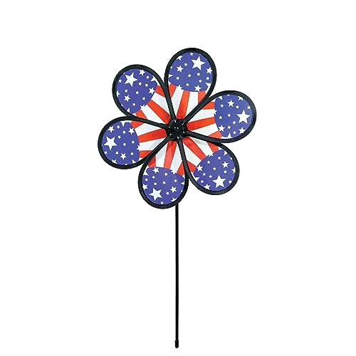 In the Breeze 2632 — 12-inch Patriot Star Flower Spinner, Garden Wind Spinner
