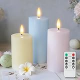AFINETH Flameless Easter Candles with Remote, Battery Operated Pastel Spring Candles for Home & Table Decor, Realistic Flickering LED Pillar Candles for Easter & Spring Decor Set of 3