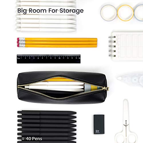 Dobmit PU Pencil Pen Case Portable Stationery Bag Big Capacity Pencil Pouch Cosmetic Organizer Bag for Woman and Man - Black - Image 3