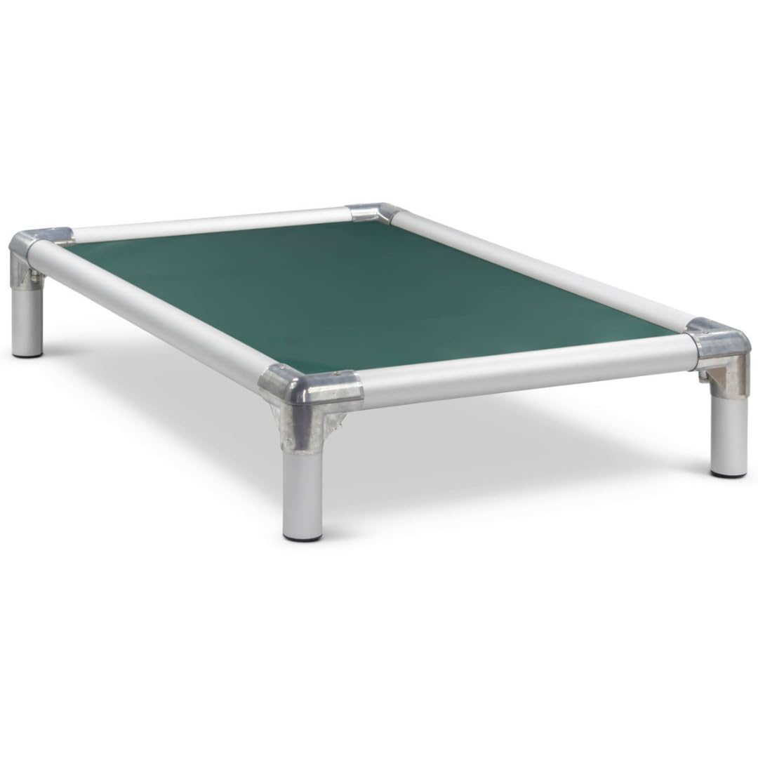 Kuranda Chewproof Elevated Dog Bed - Silver Aluminum - 25" x 18" - Cordura Nylon - Forest Green