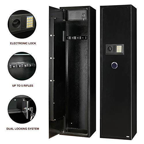5-Riffle Electric Gun Safe/Digital Metal Gun Lockers/Electronic Keypad with Separate Lockable Compartment Shot Gun Storage Pistol Security Cabinet
