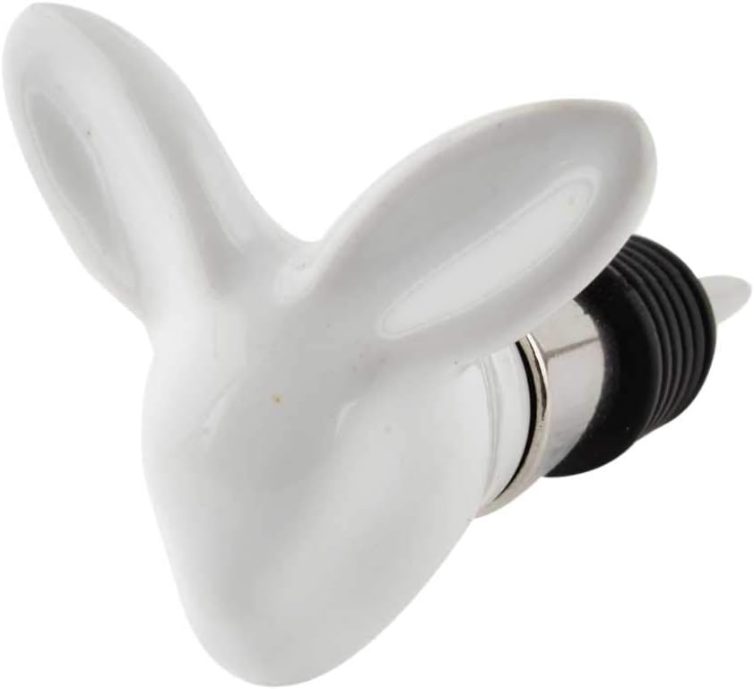 Indian Shelf Wine Stopper | Rubber Ceramic Wine Corks | Rabbit Face Champagne Bottle Stopper [White, 1 Pack]