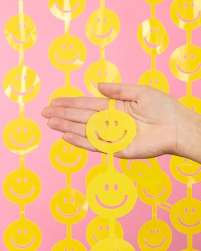 xo, Fetti Smiley Foil Curtain Party Decorations - Set of 2 | Happy Pastel Birthday Party Decorations, Cute Bachelorette Party, Baby Shower, Yellow