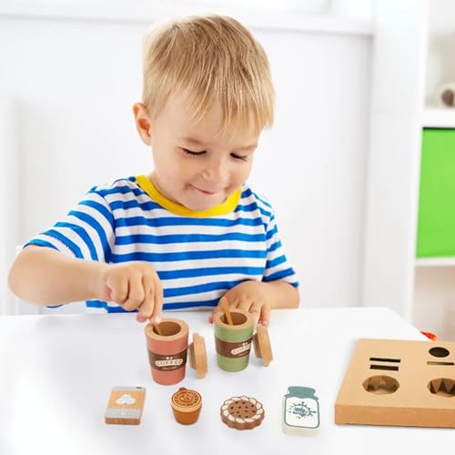 Image of Wooden Coffee Maker Kitchen Toy Playset | Interactive Espresso Machine for Kids | Pretend Play Barista Role-Playing Toy | Fun & Educational Kitchen Playset for Toddlers & Children