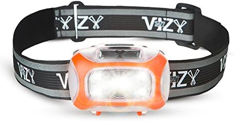 247 Viz LED Headlamp with Motion Sensor - See the Road & Stay Safe - 2 Bright White & 2 Red Lights - Running, Hiking, Camping, Dog Walking and Night Safety for Kids - Lightweight Head Lamp for Comfort