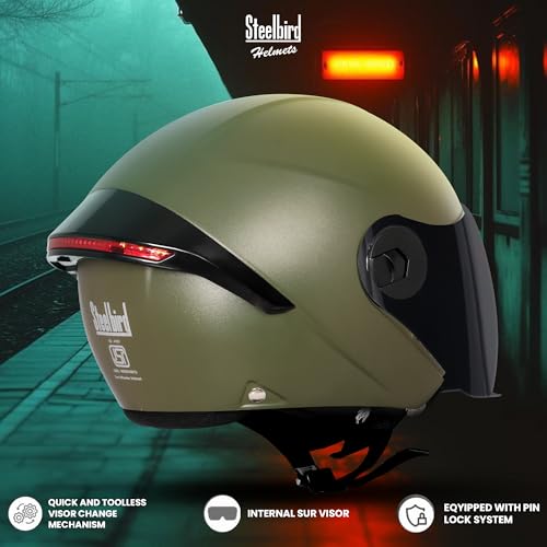 Image of Steelbird SBH-64 Brutal Plus Reflector ISI Certified Open Face Helmet for Men and Women with Extra Smoke Visor