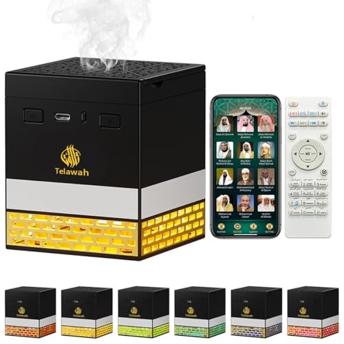 Qomkky Muslim Kaaba Quran Speaker and bakhoor Remote Control with 114 Quran Chapters Night Light MP3 Music Player with 18 reciters and 16 translations