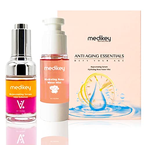 Medikey - Premium Quality 2 In 1 Essential Kit Including Hydrating Natural Rose Water Mist | Rejuvenating & Brightening Serum With Anti-Aging Ingredients | Formulated With Retinol & Vitamin Complex #TOP10