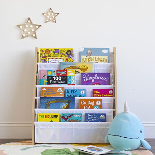 Humble Crew, White/Natural Wood Super Size 6 Tier Kids Book Rack #TOP3