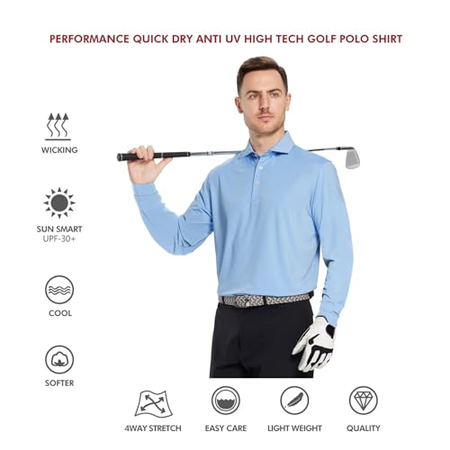 Image of Mens Polo Shirts Short and Long Sleeve Casual Solid Stylish Dry Fit Performance Designed Collared Golf Polo Shirts for Men