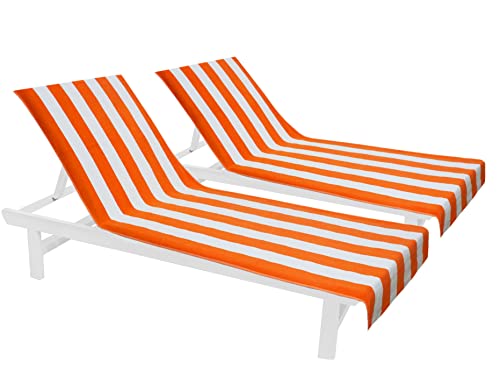 COTTON CRAFT Pool Lounge Chair Cover - 2 Pack Cabana Stripe - Orange