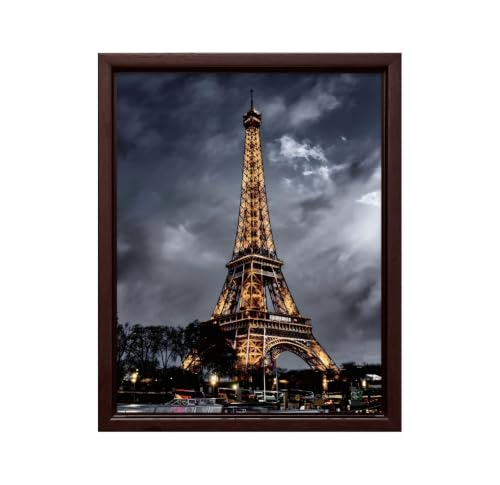 InkFlow Posters Eiffel Tower Sunset Canvas Poster - Dreamy French Travel Print Design - Iconic Architecture for Living Room Wall Art Decor - 8x10 Brown Floated Frame Canvas Print