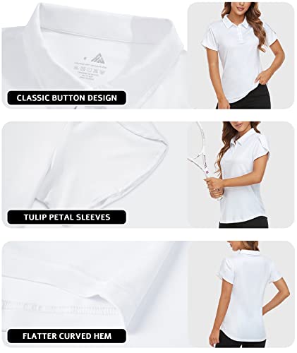 Womens Golf Shirts Petal Sleeve Upf 50+ Polo Shirts Moisture Wicking Tulip Short Sleeve Sports Athletic T Shirt Collared 3 Button #TOP3