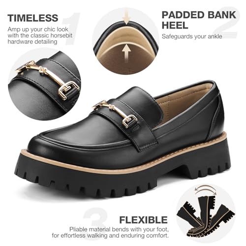 Image of ZURIN Loafers for Women Platform Chunky Heel Loafers Lug Sole Penny Loafers Comfortable Womens Business Casual Shoes