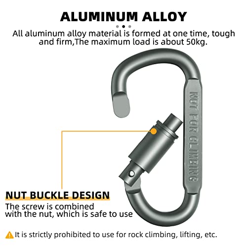 Jawflew Carabiner Clip, Aluminum DRing Locking Carabiner, Heavy Duty