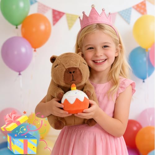 Image of Cute Capybara Plush with Cake - 13-inch Kawaii Capybara Stuffed Animal Pillow Soft Stuffed Plush Toy - Capybara Party Decoration Birthday Gifts for Kids Adult