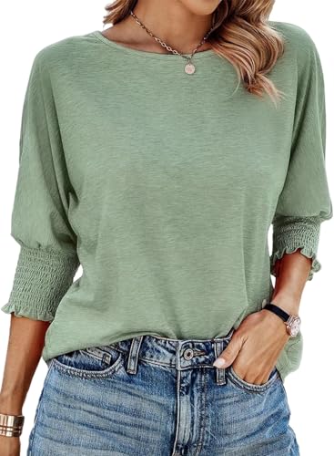 Dokotoo Spring Tops for Women 2026 Summer Womens Tops Blouses Outfits Fashion Trendy Plus Size Tops Beach Vacation Clothes Women's Clothing 3/4 Length Sleeve Dressy Casual Business Teacher Tshirts