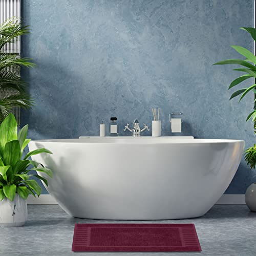 White Classic Luxury Bath Mat Floor Towel Set - Absorbent Cotton Hotel Spa Shower/Bathtub Mats [Not A Bathroom Rug] 22"X34" | 2 Pack | Wine Red #TOP4