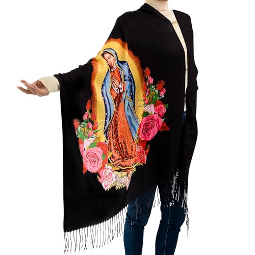 Blanket Scarf,Traditional Mexican Dress Prayer Shawl Catholic Gifts for Women,Virgin Mary Hoodie Poncho,Rebozos Vestidos Mexicana Regalos Para Mujer Mamá Abuelita Mi Esposa