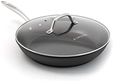 Non Stick Skillet Frying Pan: Premium 12 Inch Aluminum Fry Pans with Glass Lid & Stainless Steel Handle - Non-Stick Saute Surface Great for Egg or Omelette Cooking - Dishwasher & Oven Safe