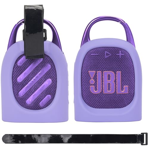 YouKnow Silicone Case for JBL Clip 5 Ultra Portable Bluetooth Speaker, with Removable Strap Attach to Bike Golf Cart Boat (Purple)
