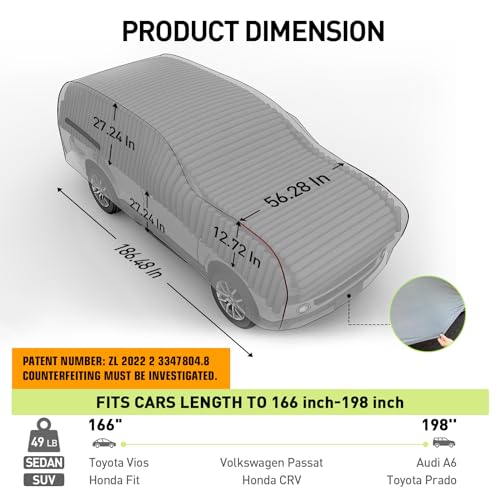 Image of WARSUN Airtight Hail Car Cover with Thickened Real PVC Airbag Heavy Duty Anti-Hail Car Cover Protection for SUV Sedans Length Between 166-198 Inches(with Air Pump)