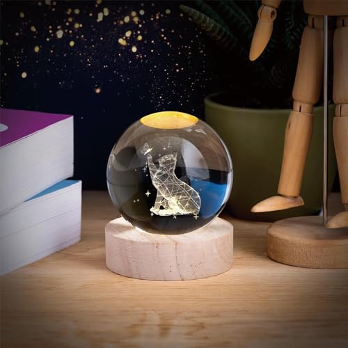 3D Crystal Ball Night Light 3.15in Cat Crystal Ball Cat Night Light Cat Lamps for Cat Lovers Cat Decor Kitty Night Light Cat Figurine Cat Snow globe Glass Laser Engraved Kitten Gift for Women Kids - Image 3