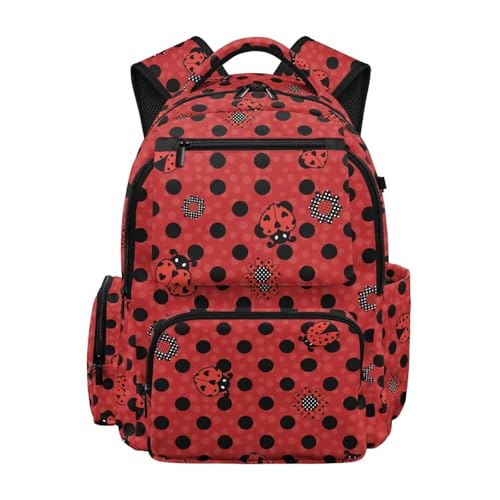 JoyLamoria Ladybug Polka Dot Kids Backpacks for Boys and Girls Bookbag 17 Inch Backpack for Teen Boys Leisure Schoolbag for Travel School Vacation