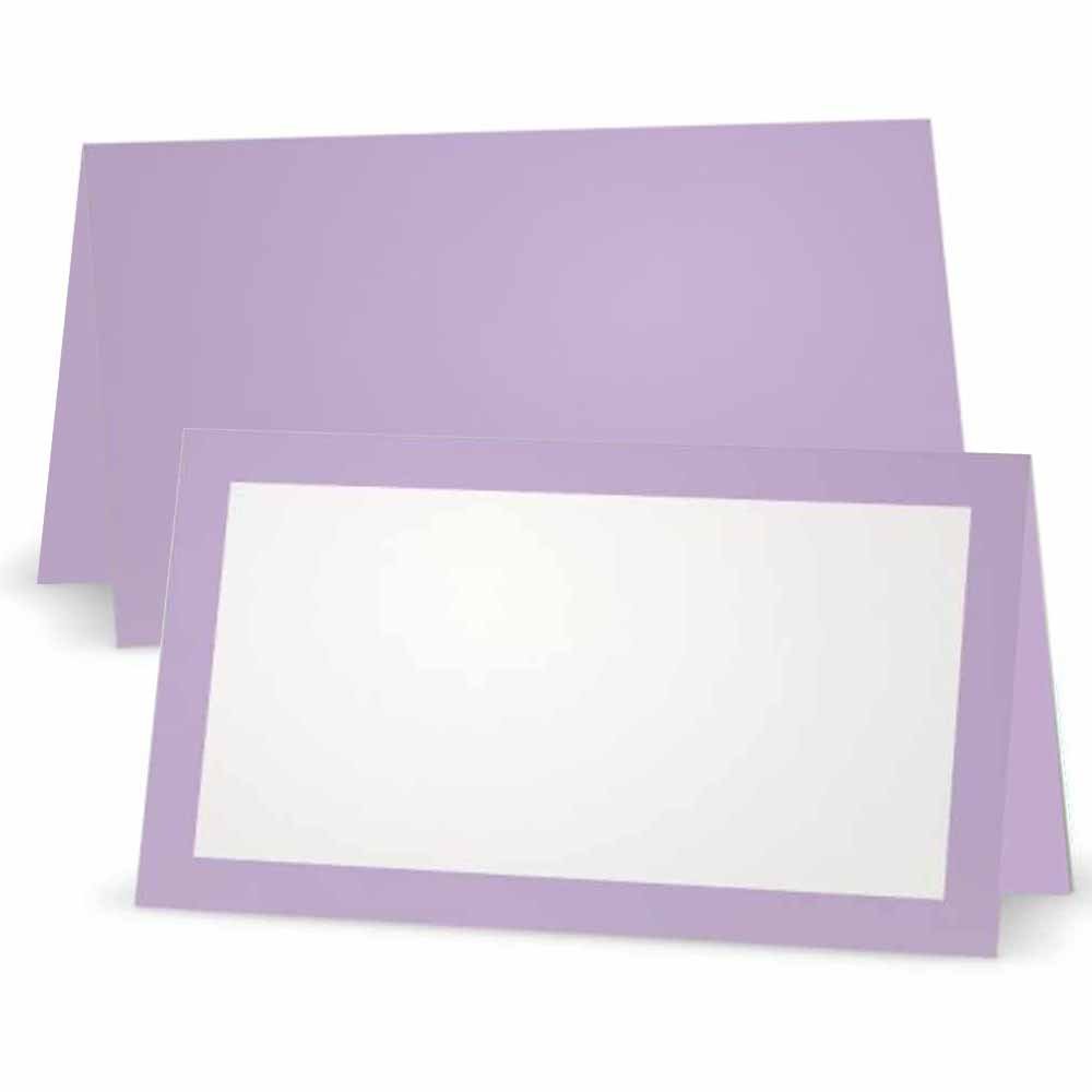Lavender Place Cards - Flat or Tent Style - 10 or 50 Pack- White Front with Solid Color Border Placement Table Name Seating Stationery Party Supplies